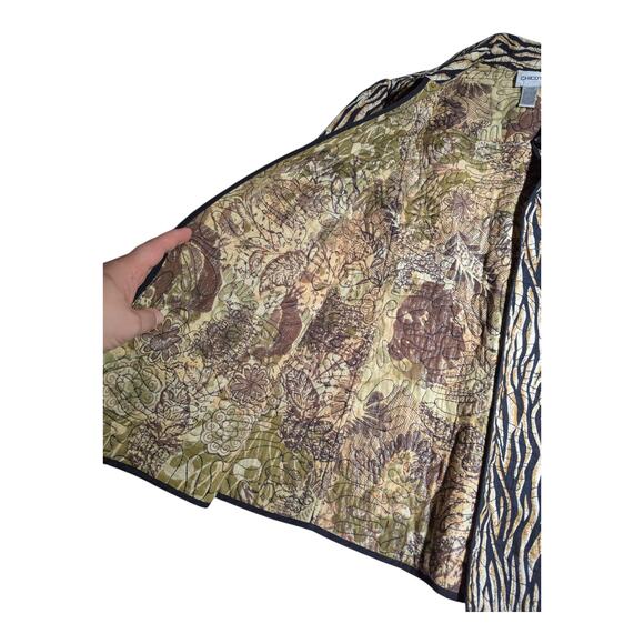 Vtg 1990s Chico's Beige Quilted Zebra Print Open Front Casual Jacket Sz 2 M - Picture 3 of 4